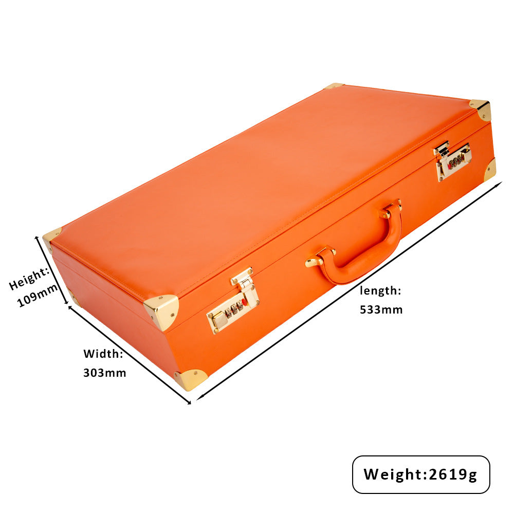 Luxury Vintage PU Leather Storage Briefcase with Dual Combination Locks 53cm Long