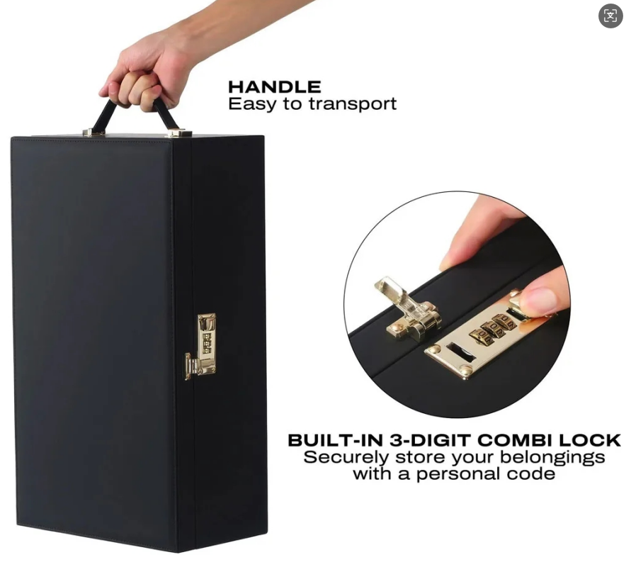 Premium Discreet Lockable Storage Box with Combination Lock - IPX7 Waterproof PU Leather