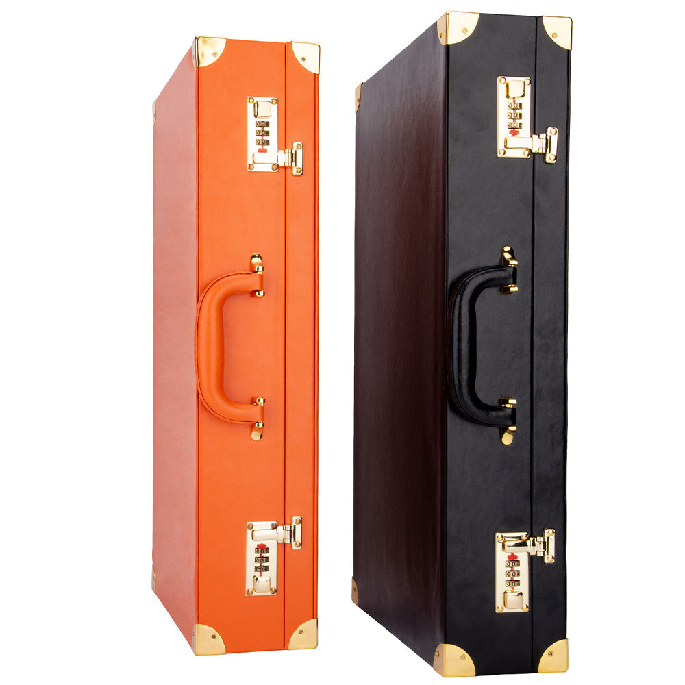 Luxury Vintage PU Leather Storage Briefcase with Dual Combination Locks 53cm Long
